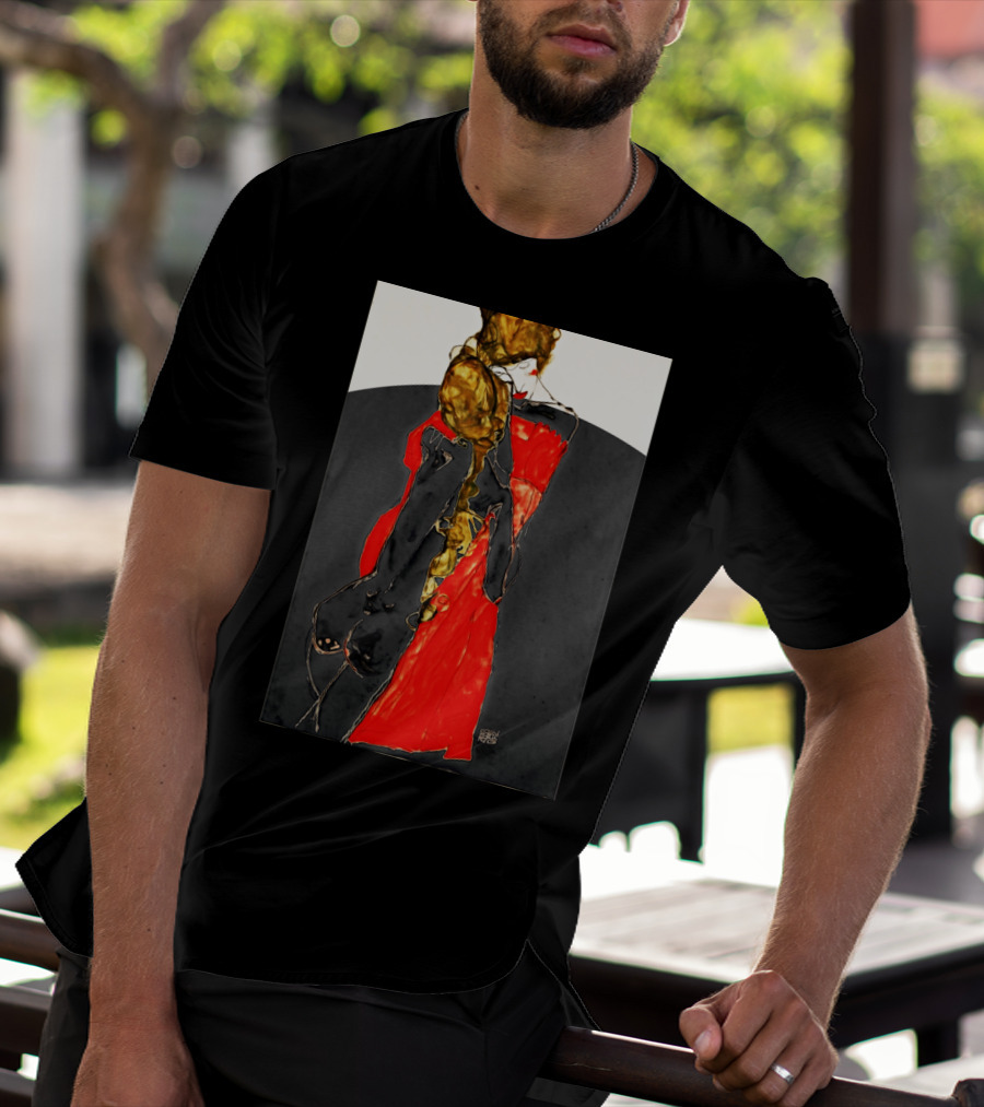 Egon Schiele Mother And Daughter 1913 Expressionist Art Angular Figures Red Dress T-Shirt