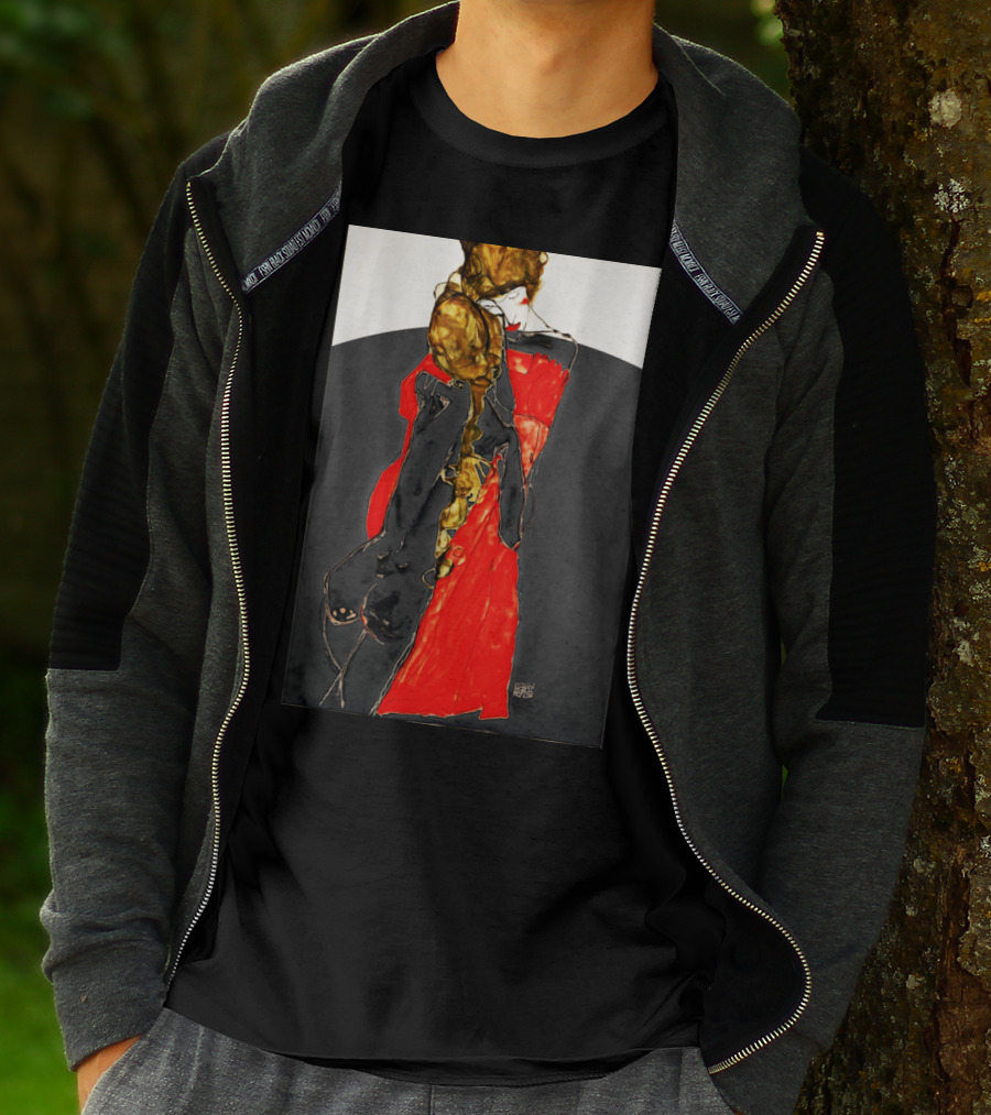 Egon Schiele Mother And Daughter 1913 Expressionist Art Angular Figures Red Dress T-Shirt