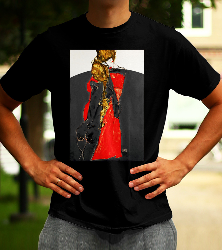 Egon Schiele Mother And Daughter 1913 Expressionist Art Angular Figures Red Dress T-Shirt