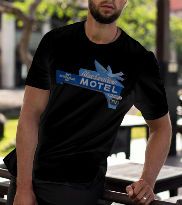 Blue Swallow Motel Route 66 100 Percent Refrigerated Air Vacancy TV T-Shirt