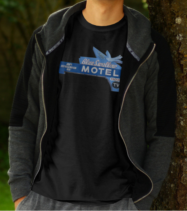 Blue Swallow Motel Route 66 100 Percent Refrigerated Air Vacancy TV T-Shirt
