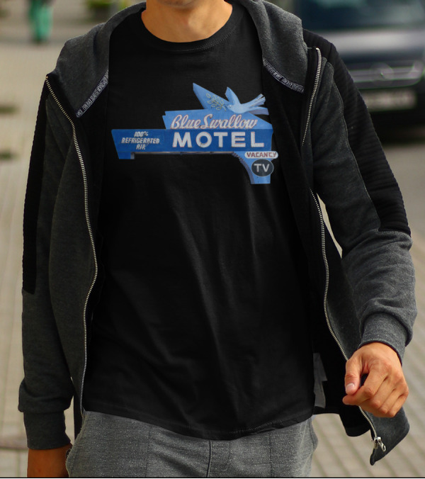 Blue Swallow Motel Route 66 100 Percent Refrigerated Air Vacancy TV T-Shirt