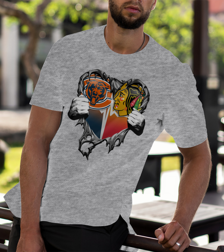 Chicago Bears And Blackhawks Heart T-Shirt