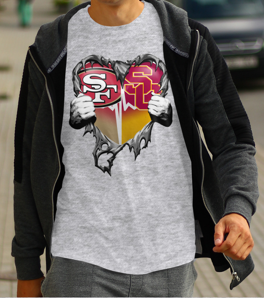 Sf Heart With Usc Trojans And San Francisco Theme T-Shirt