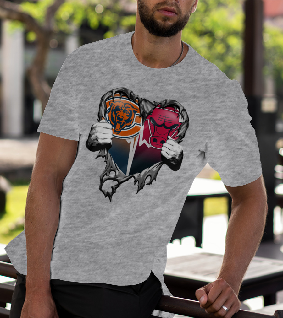 Chicago Bears And Bulls Heart Tear T-Shirt