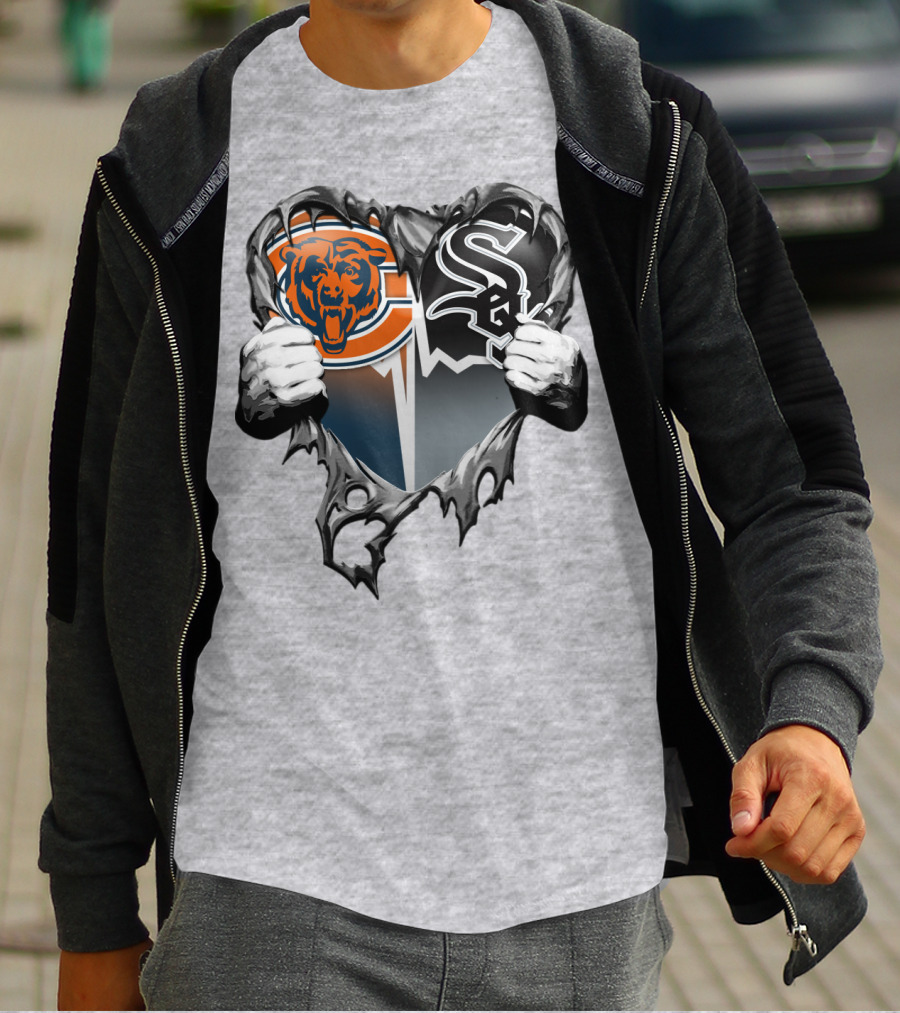 Chicago Bears And Chicago White Sox Heart Logo Xatt009 T-Shirt