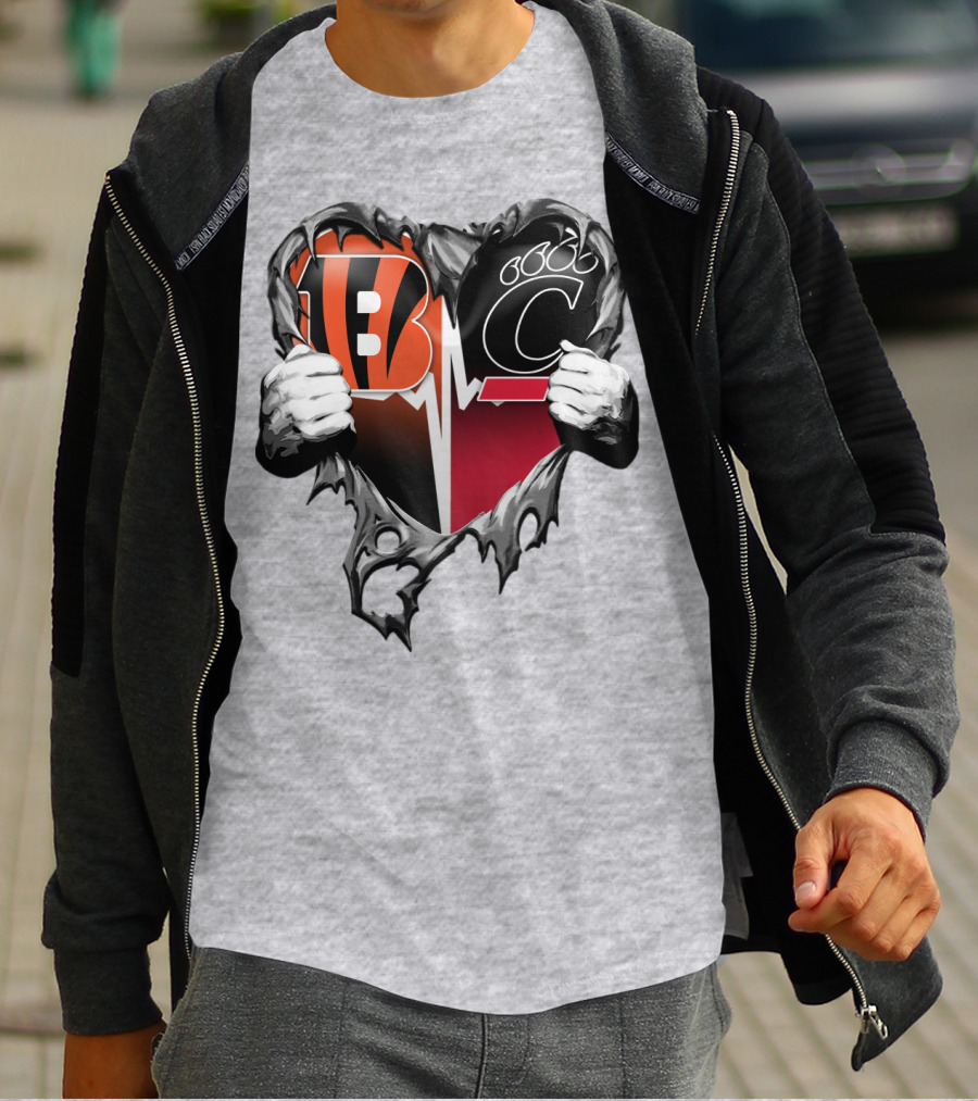 Bengals Bearcats Heartbeat Bengals Logo Bearcat Paw Cincinnati T-Shirt
