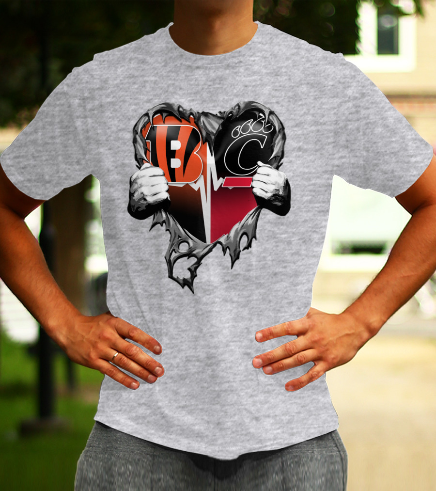 Bengals Bearcats Heartbeat Bengals Logo Bearcat Paw Cincinnati T-Shirt