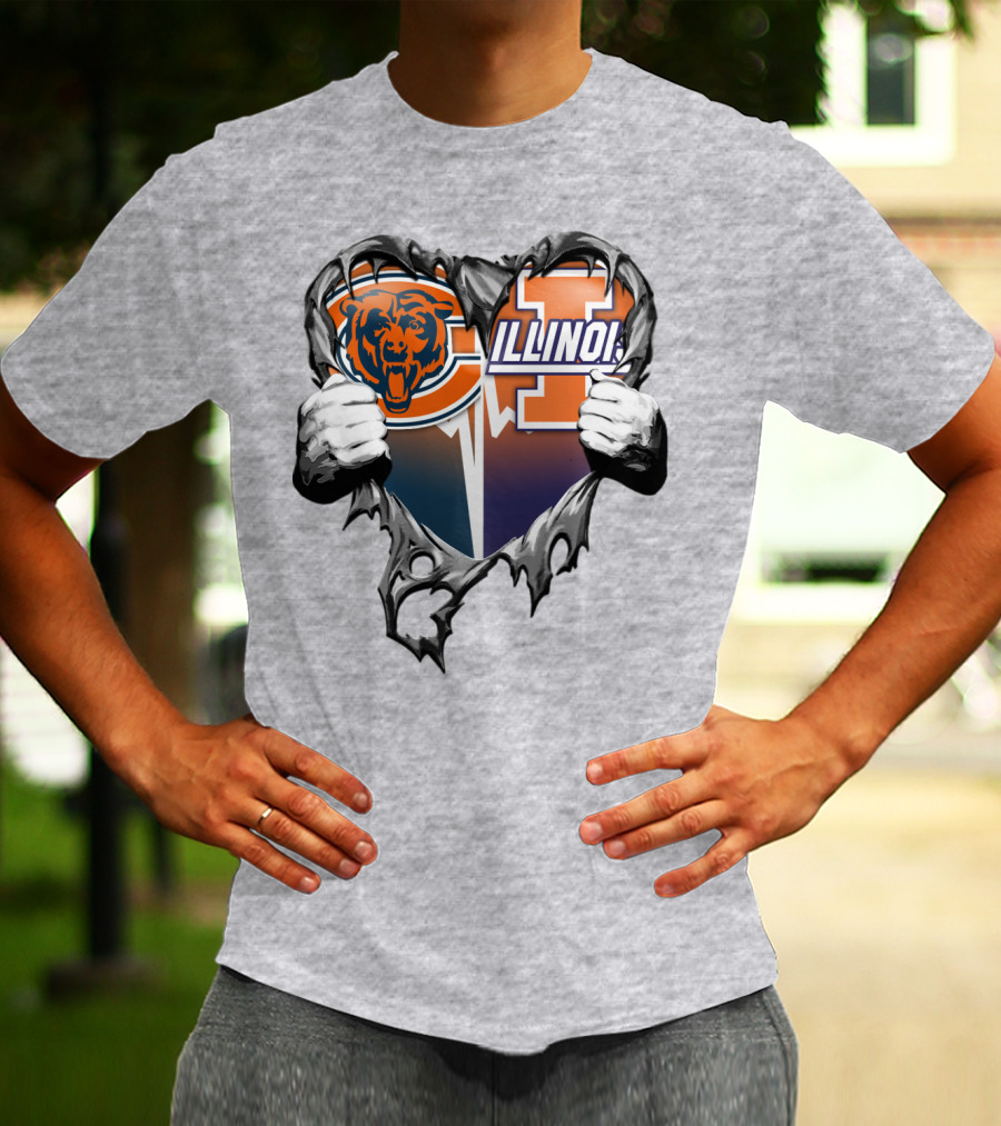Chicago Bears Illinois Fighting Illini Heart Tear T-Shirt