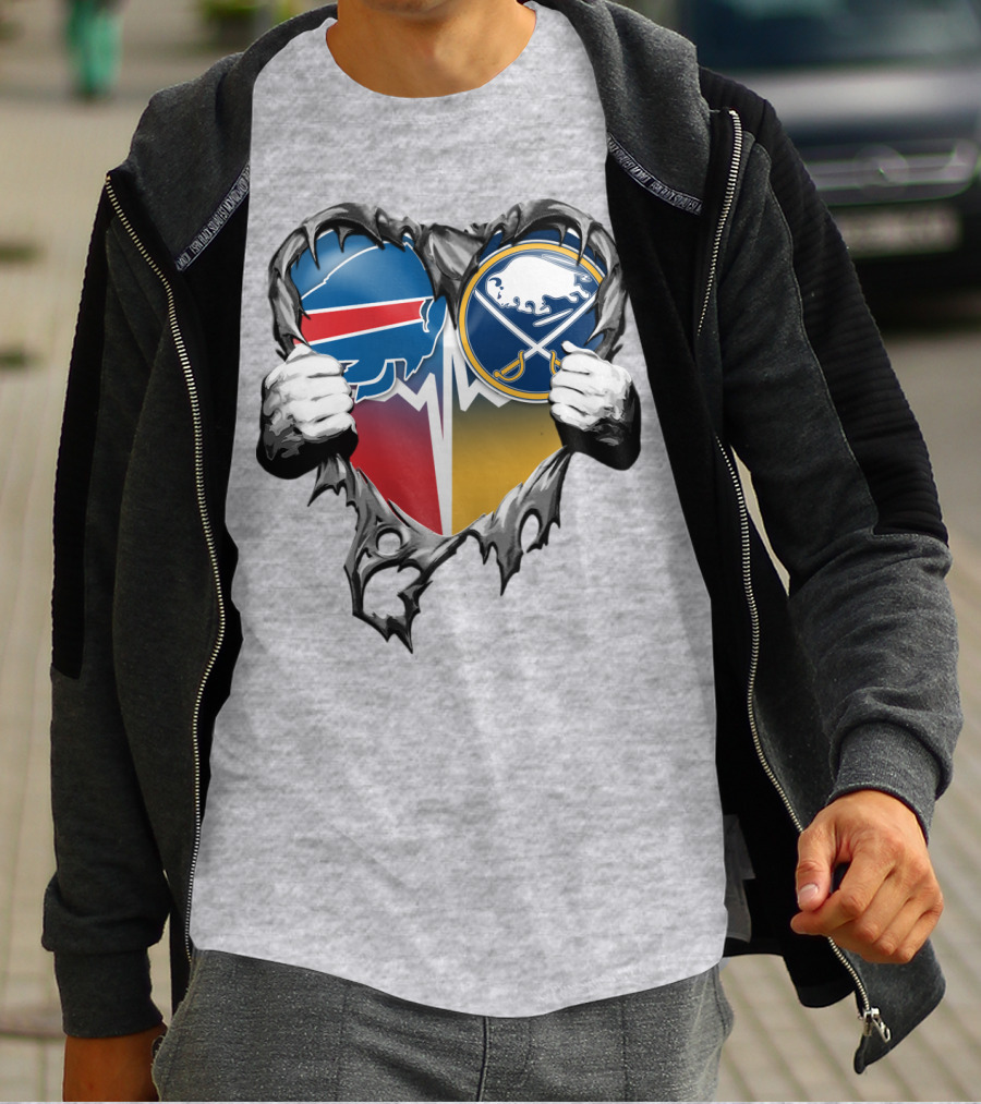Buffalo Bills Sabres Heart Logo Fusion T-Shirt
