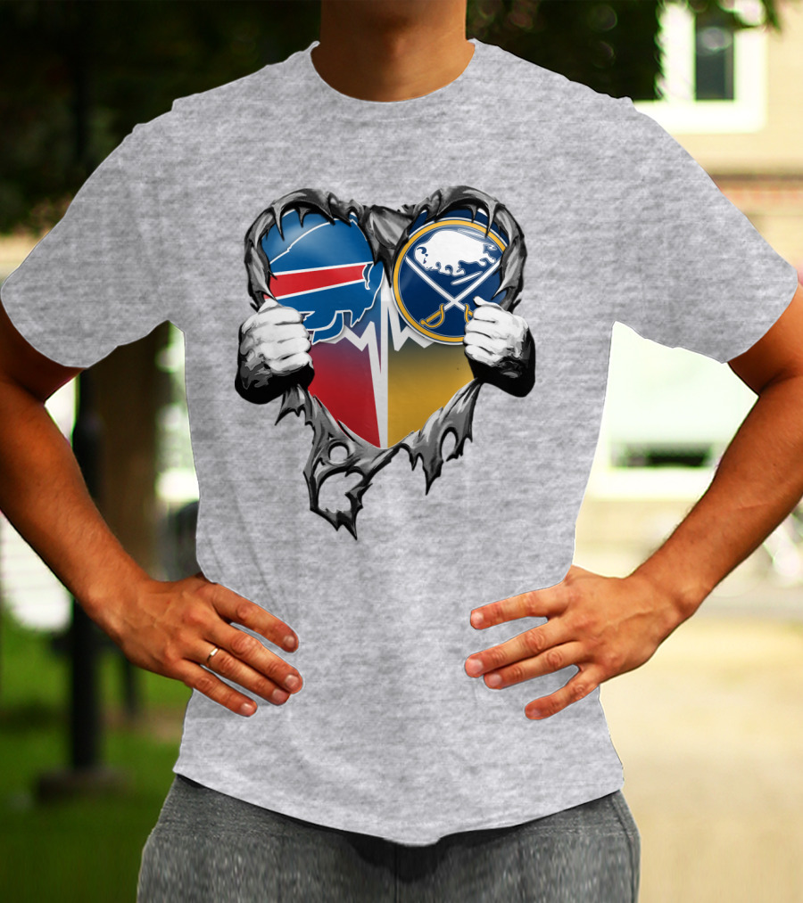 Buffalo Bills Sabres Heart Logo Fusion T-Shirt