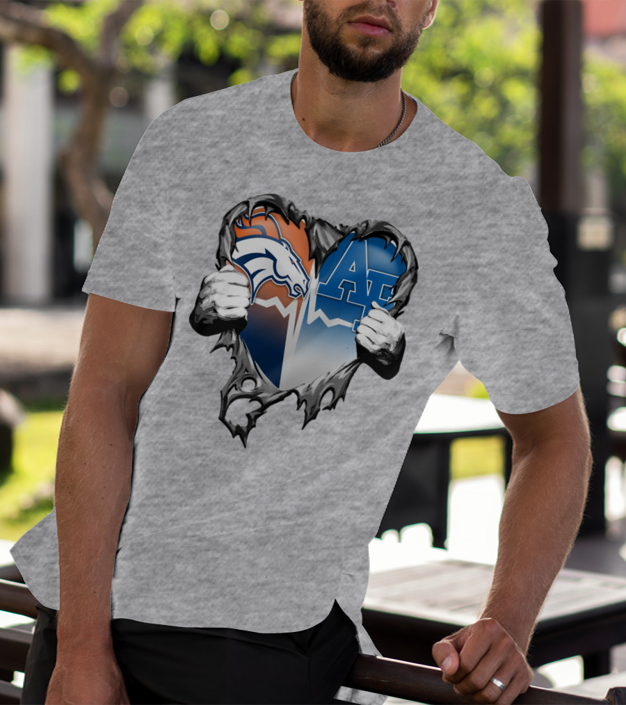 Denver Broncos Air Force Falcons Heart Rip T-Shirt