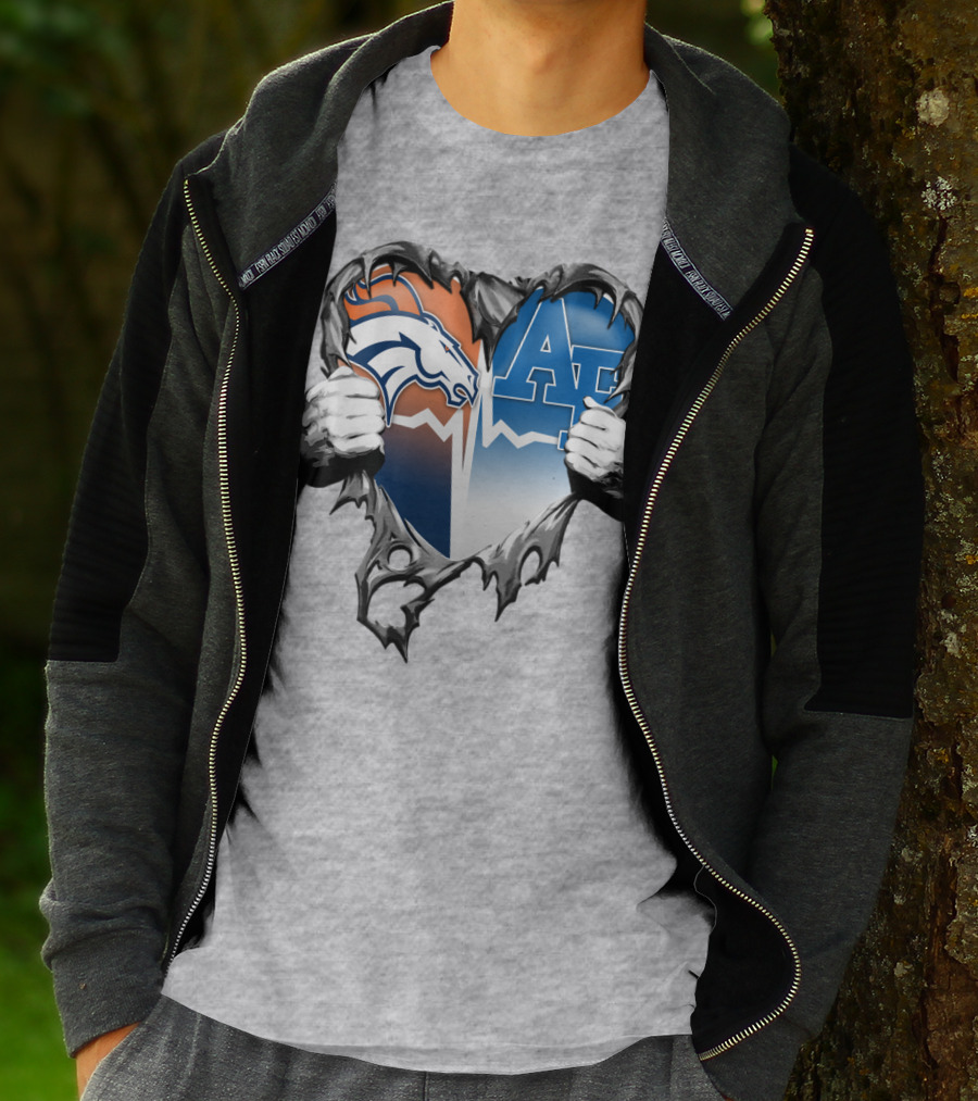Denver Broncos Air Force Falcons Heart Rip T-Shirt
