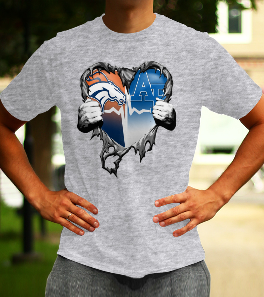 Denver Broncos Air Force Falcons Heart Rip T-Shirt