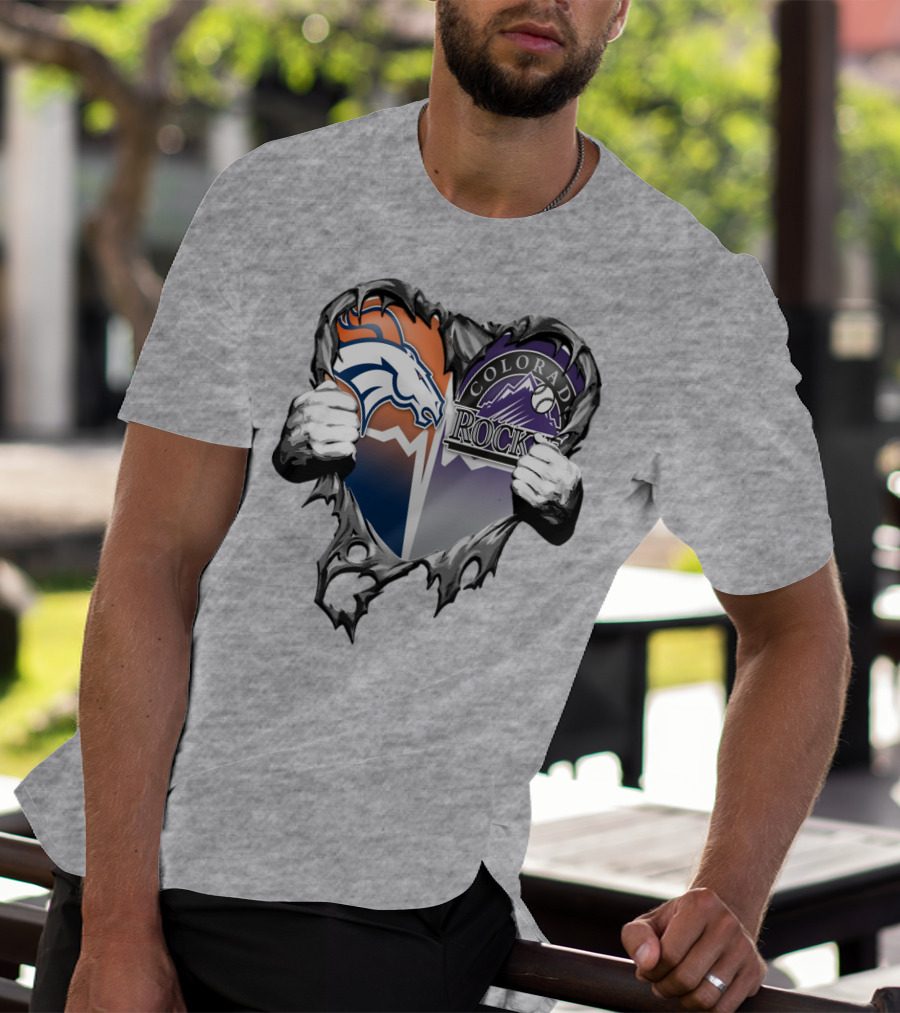 Denver Broncos Colorado Rockies Split Heart T-Shirt