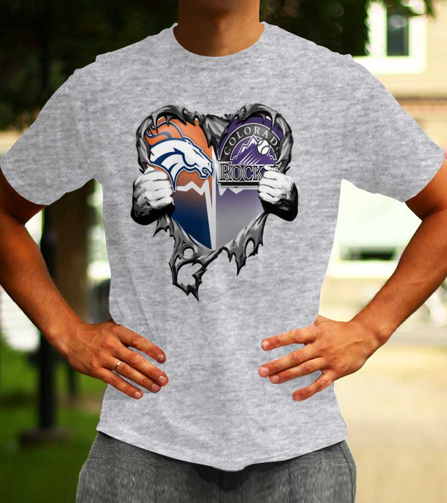 Denver Broncos Colorado Rockies Split Heart T-Shirt