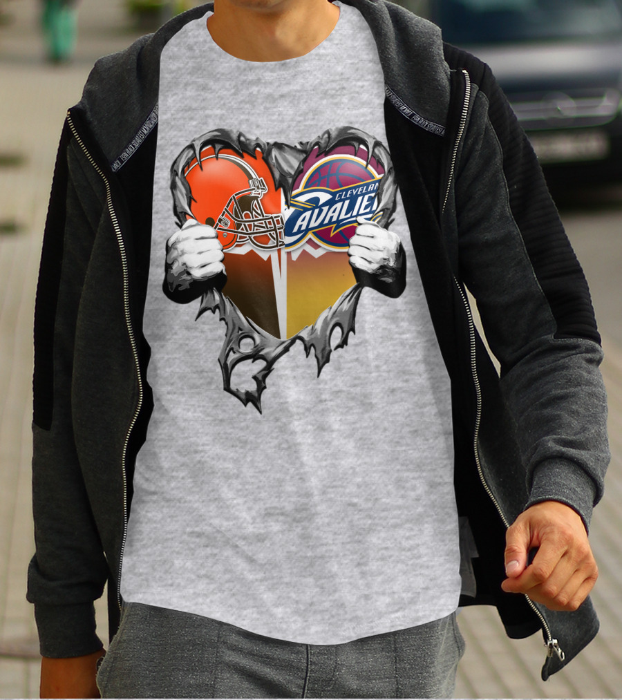 Cleveland Cavaliers Browns Heart Combination T-Shirt