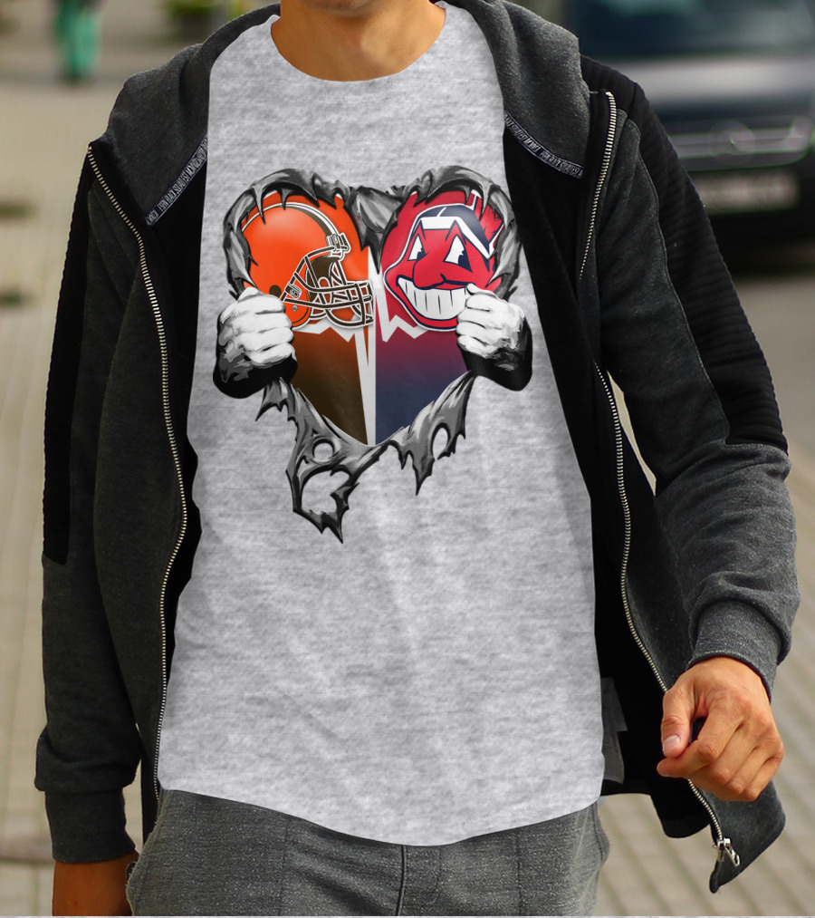 Cleveland Browns And Cleveland Indians Heart T-Shirt