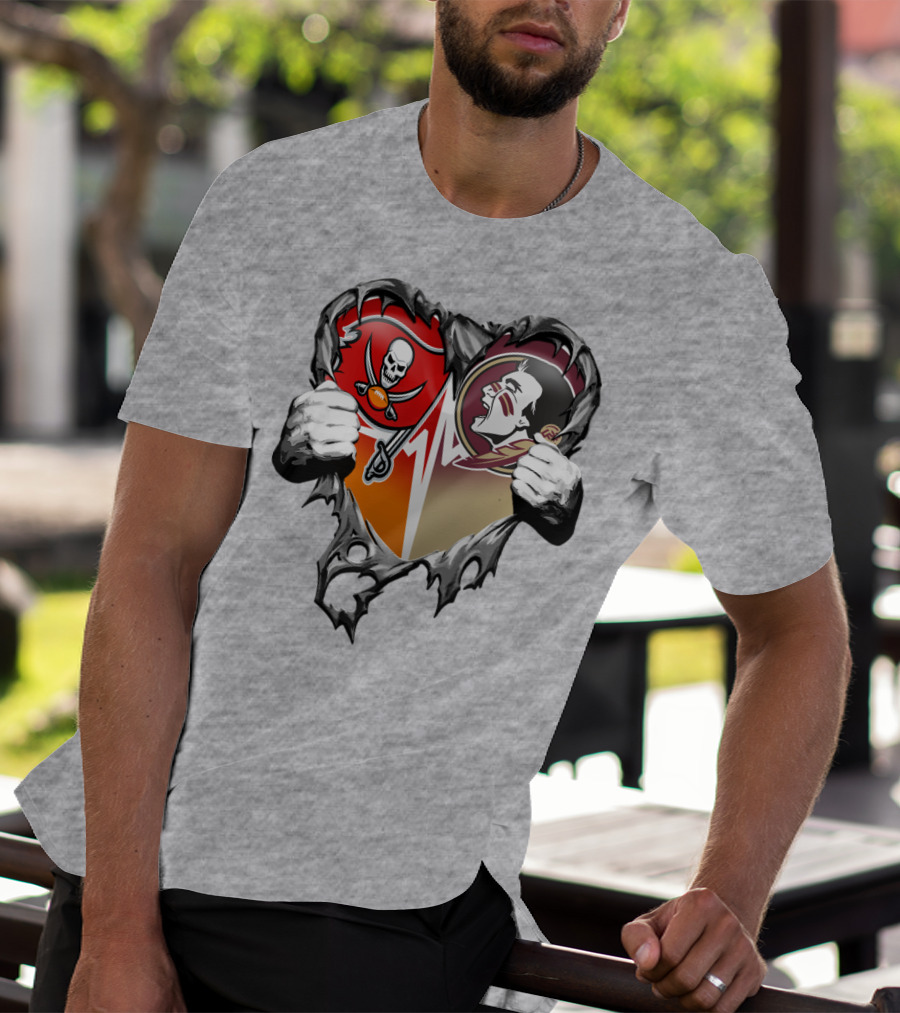 Tampa Bay Buccaneers Florida State Seminoles Heart Symbol Xatt025 T-Shirt