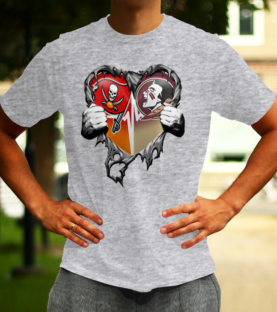 Tampa Bay Buccaneers Florida State Seminoles Heart Symbol Xatt025 T-Shirt