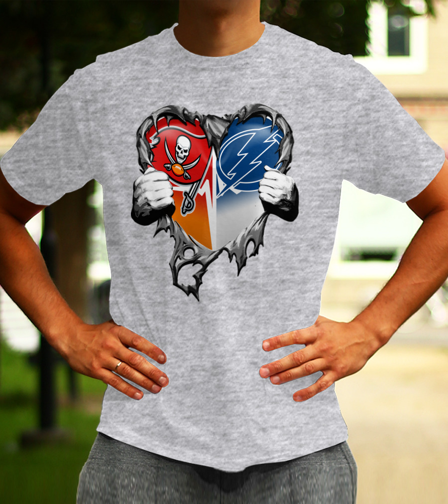 Tampa Bay Buccaneers And Tampa Bay Lightning Heart T-Shirt