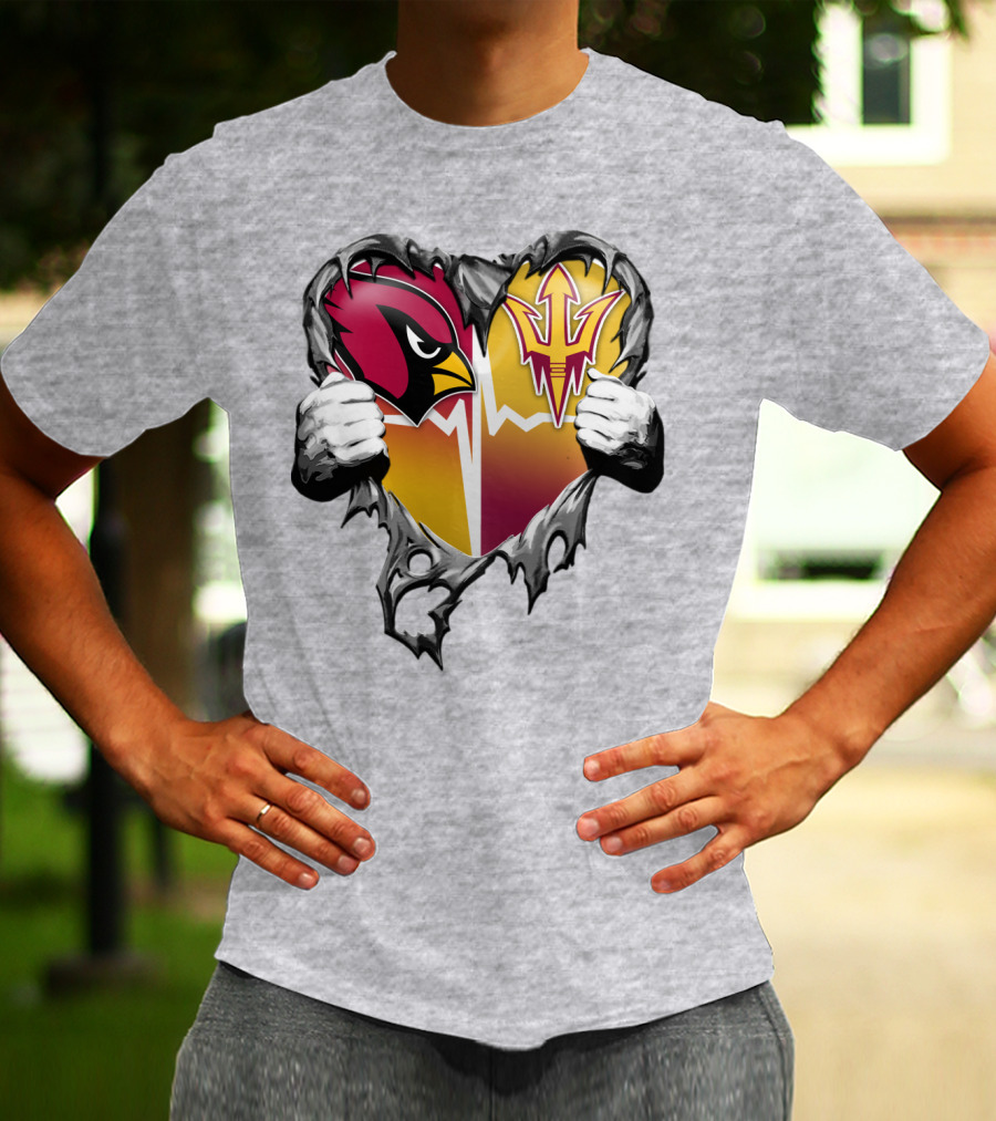 Arizona Cardinals Arizona State Sun Devils Heart Dual Allegiance T-Shirt