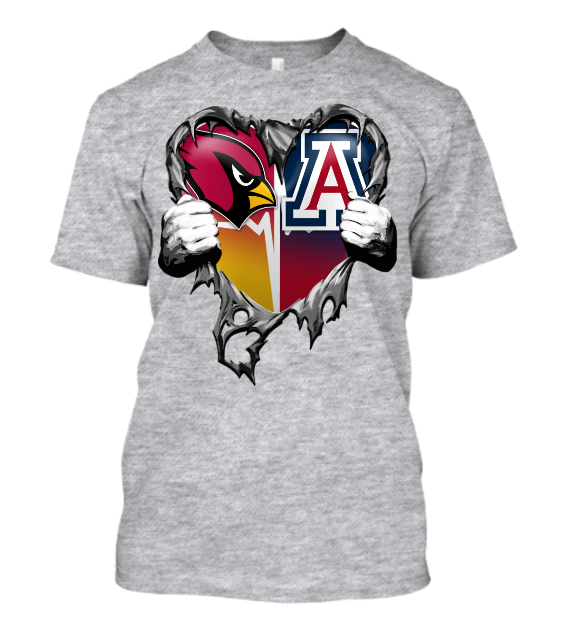 Arizona Cardinals And Arizona Wildcats Heart Tear T-Shirt