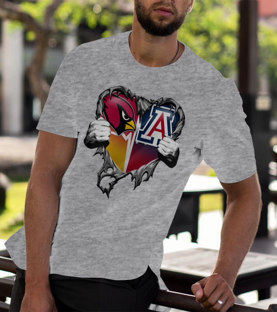 Arizona Cardinals And Arizona Wildcats Heart Tear T-Shirt