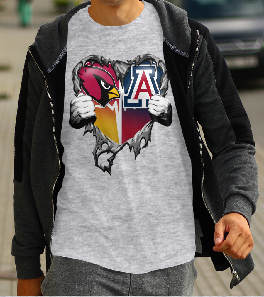 Arizona Cardinals And Arizona Wildcats Heart Tear T-Shirt