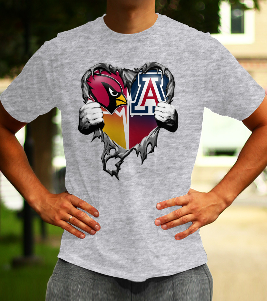 Arizona Cardinals And Arizona Wildcats Heart Tear T-Shirt