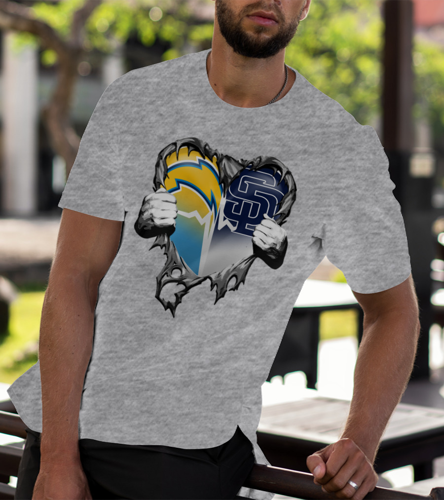 Los Angeles Chargers San Diego Padres Heart Logo Fusion T-Shirt
