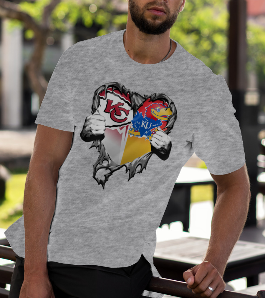 Kansas City Chiefs Jayhawks Ku Heart Tear T-Shirt