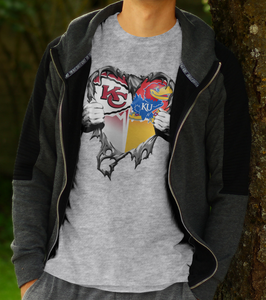 Kansas City Chiefs Jayhawks Ku Heart Tear T-Shirt