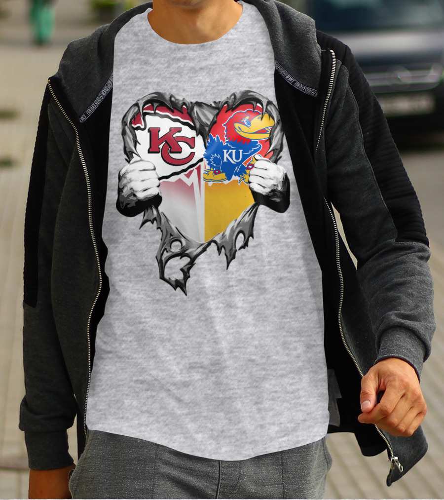Kansas City Chiefs Jayhawks Ku Heart Tear T-Shirt