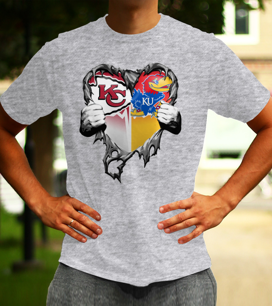 Kansas City Chiefs Jayhawks Ku Heart Tear T-Shirt
