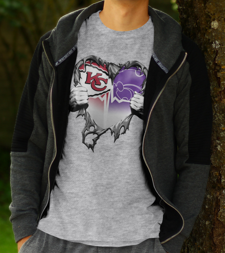 Kansas City Chiefs And Kansas State Wildcats Heart T-Shirt