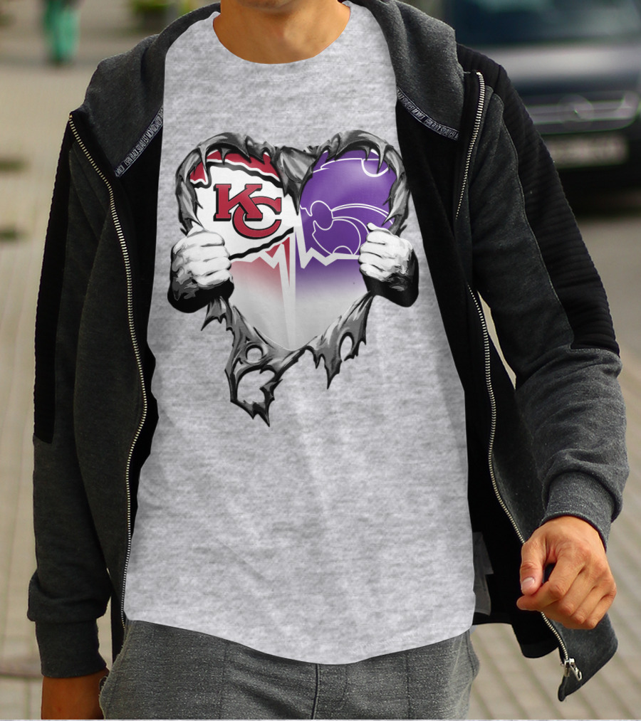 Kansas City Chiefs And Kansas State Wildcats Heart T-Shirt