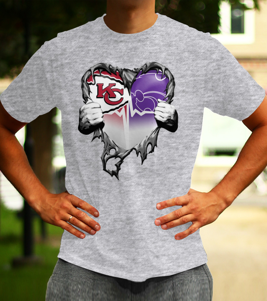 Kansas City Chiefs And Kansas State Wildcats Heart T-Shirt