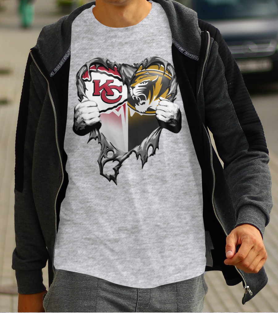 Kc Chiefs And Missouri Tigers Heart T-Shirt
