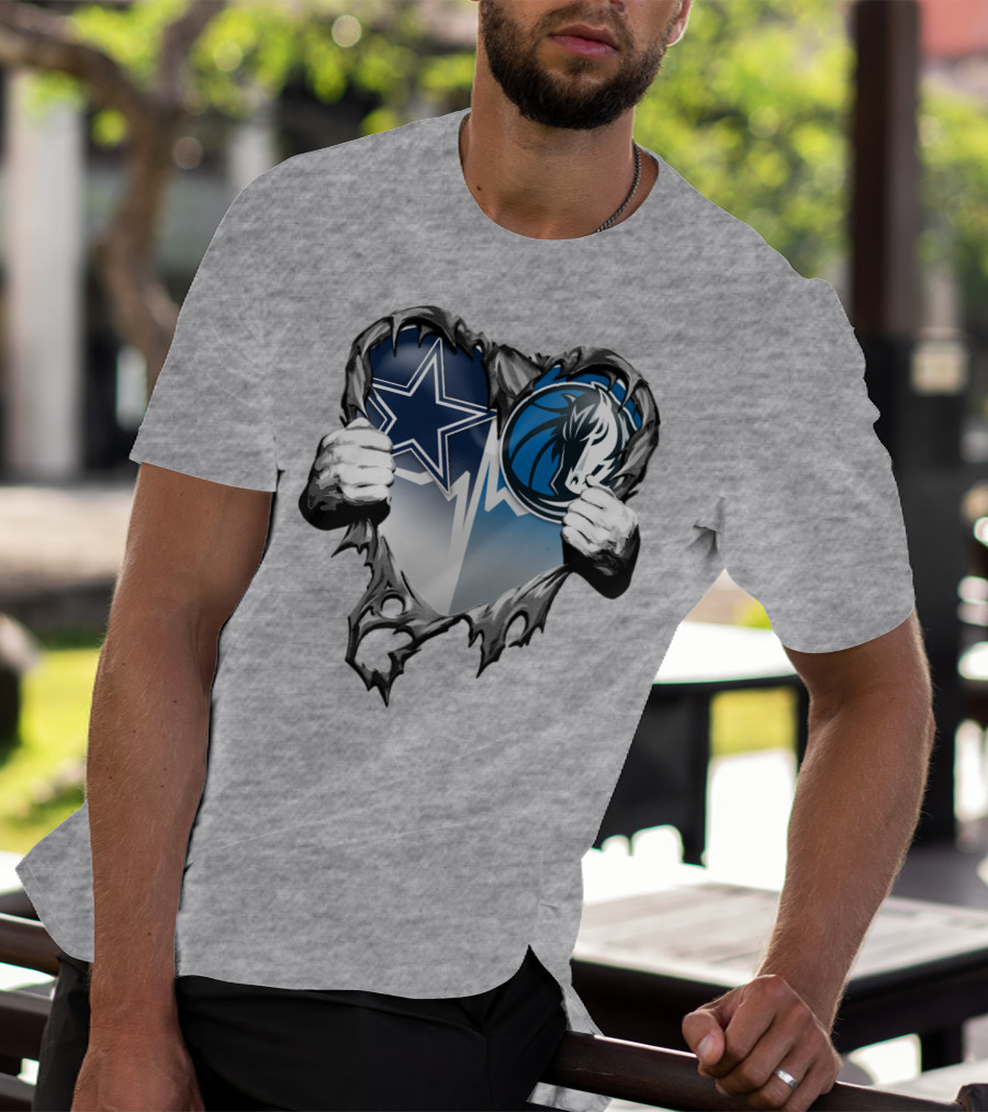 Dallas Cowboys And Mavericks Heart Logo Fusion T-Shirt