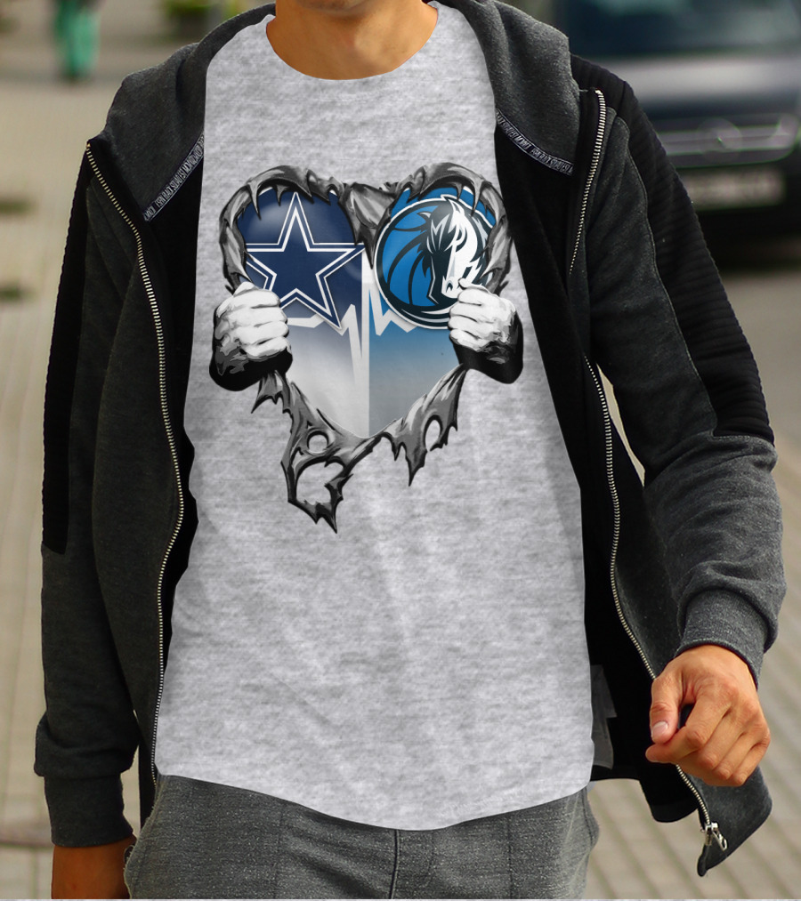 Dallas Cowboys And Mavericks Heart Logo Fusion T-Shirt
