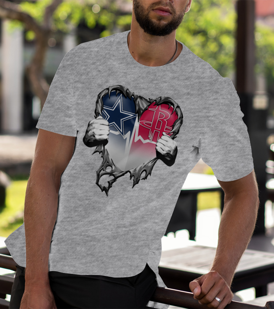 Dallas Cowboys Houston Rockets Torn Heart Logo Fusion T-Shirt