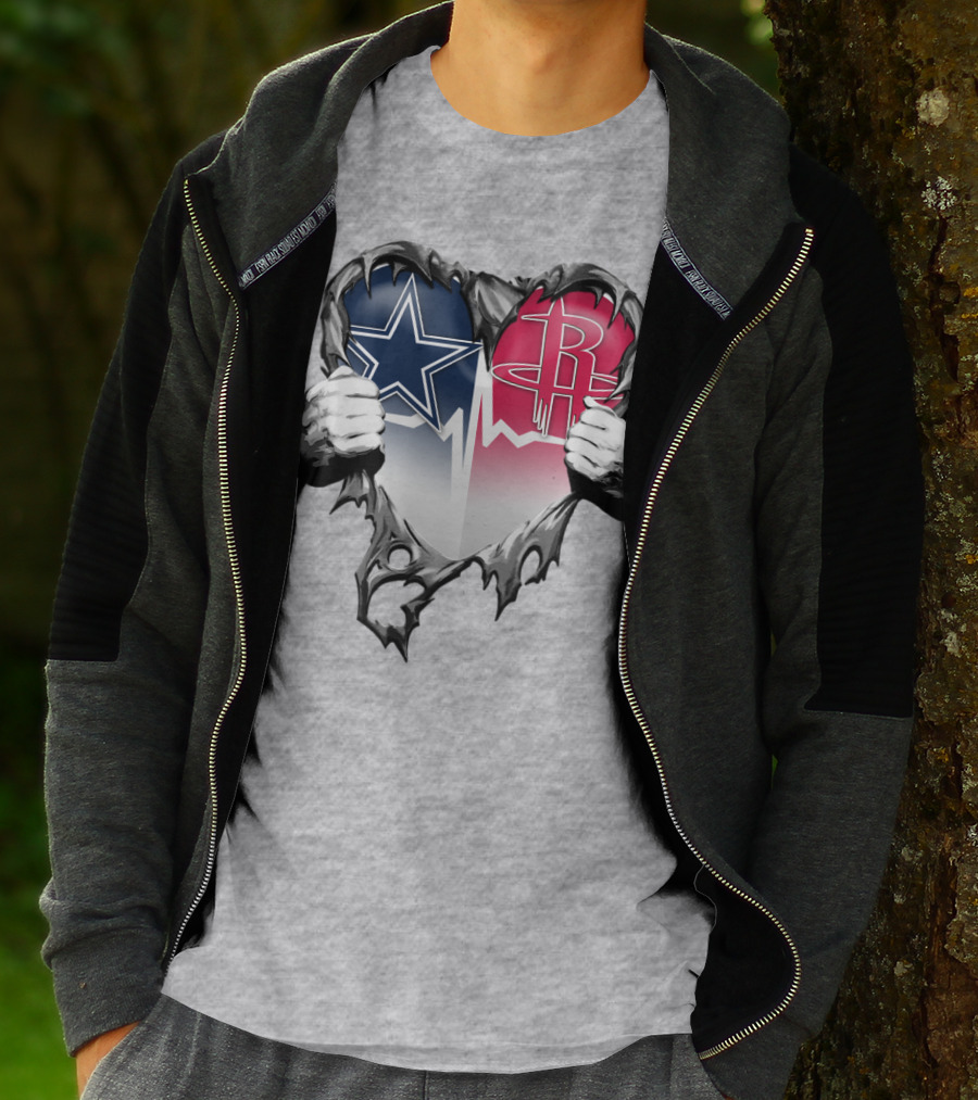 Dallas Cowboys Houston Rockets Torn Heart Logo Fusion T-Shirt
