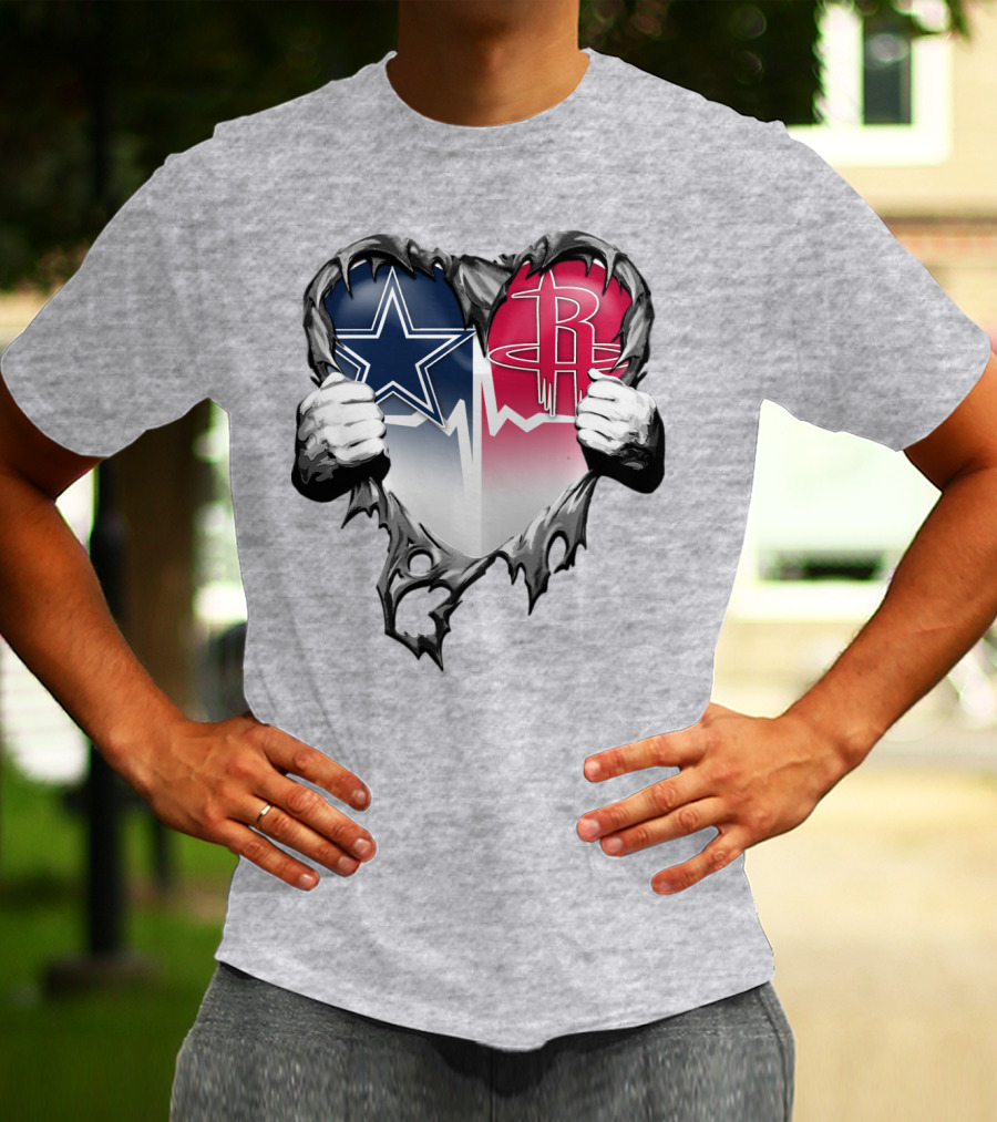 Dallas Cowboys Houston Rockets Torn Heart Logo Fusion T-Shirt