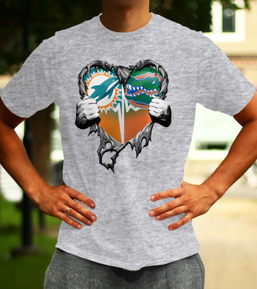 Miami Dolphins Florida Gators Heart Design Xatt048 T-Shirt