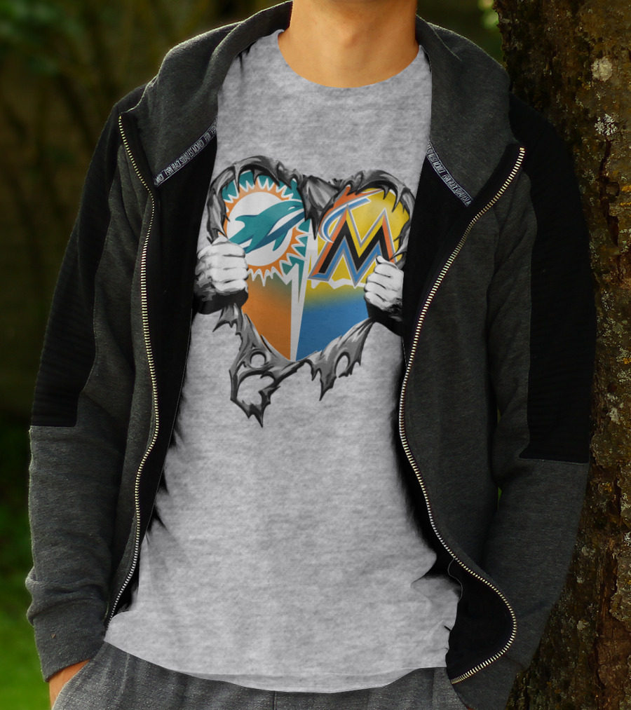 Miami Dolphins Miami Marlins Heart T-Shirt