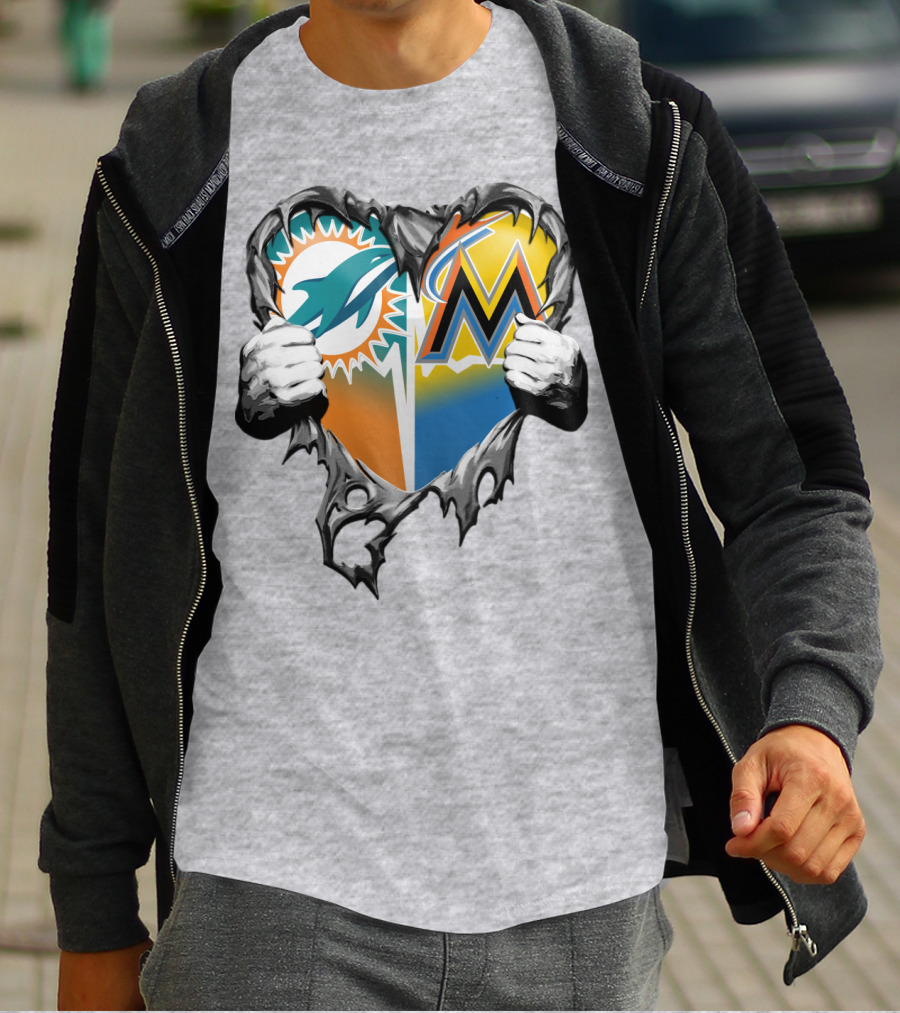 Miami Dolphins Miami Marlins Heart T-Shirt
