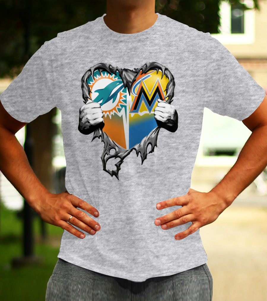 Miami Dolphins Miami Marlins Heart T-Shirt