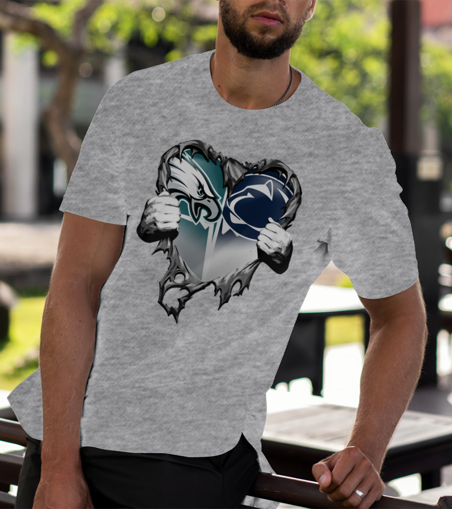 Philadelphia Eagles And Penn State Nittany Lions Heart Logo Rip Xatt053 T-Shirt