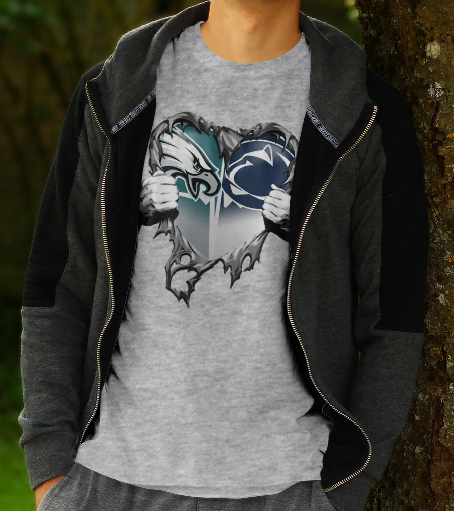 Philadelphia Eagles And Penn State Nittany Lions Heart Logo Rip Xatt053 T-Shirt